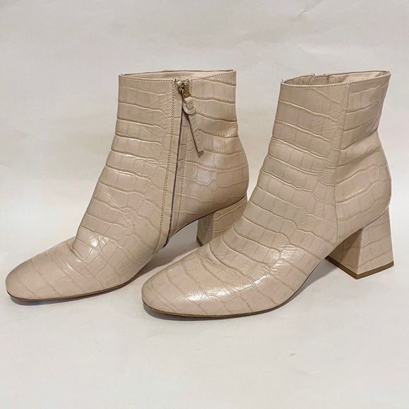 Ted Baker Crocodile Embossed Cream Booties Mod Zip Size 40 - Picture 2 of 11